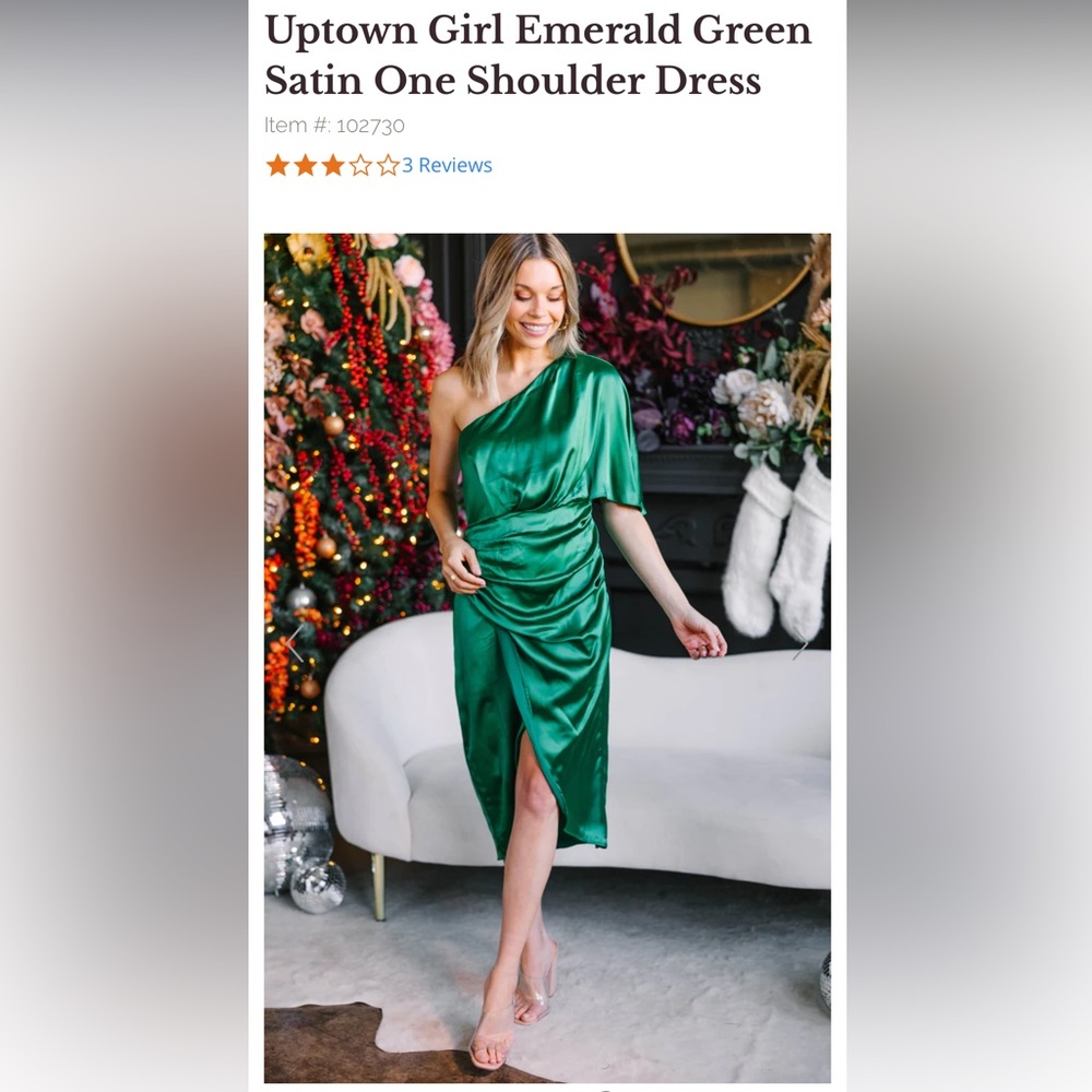 The Mint- Uptown Girl Emerald Green Satin One Shoulder. Sz M. NWT
